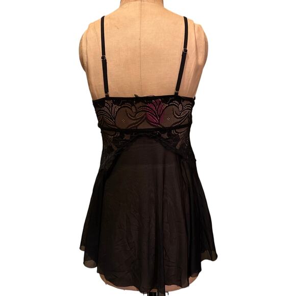 Sexy Black Lace Sheer V-neck Babydoll Chemise Slip Short Nightgown NWT Size M - Picture 2 of 8